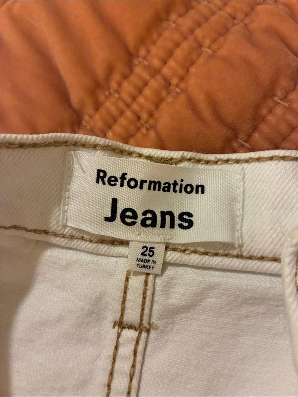 Alyssa high rise stretch organic denim Jean short, white + tan stitching, 25 - Picture 4 of 9